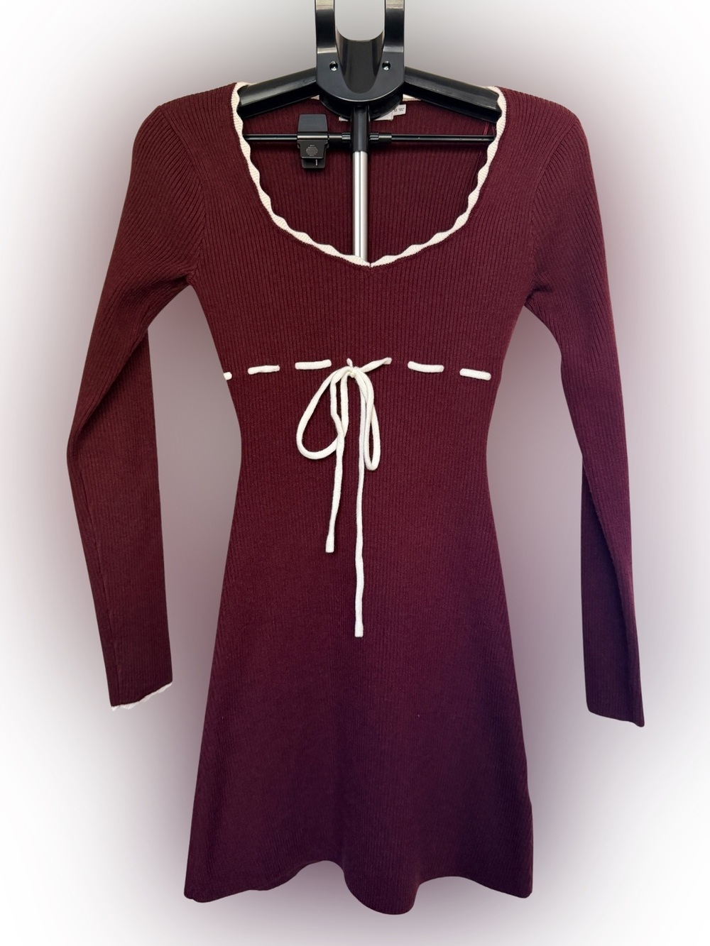 All in Favor Burgundy Ribbed Knit Mini Dress XS NWT Cottagecore Coquette